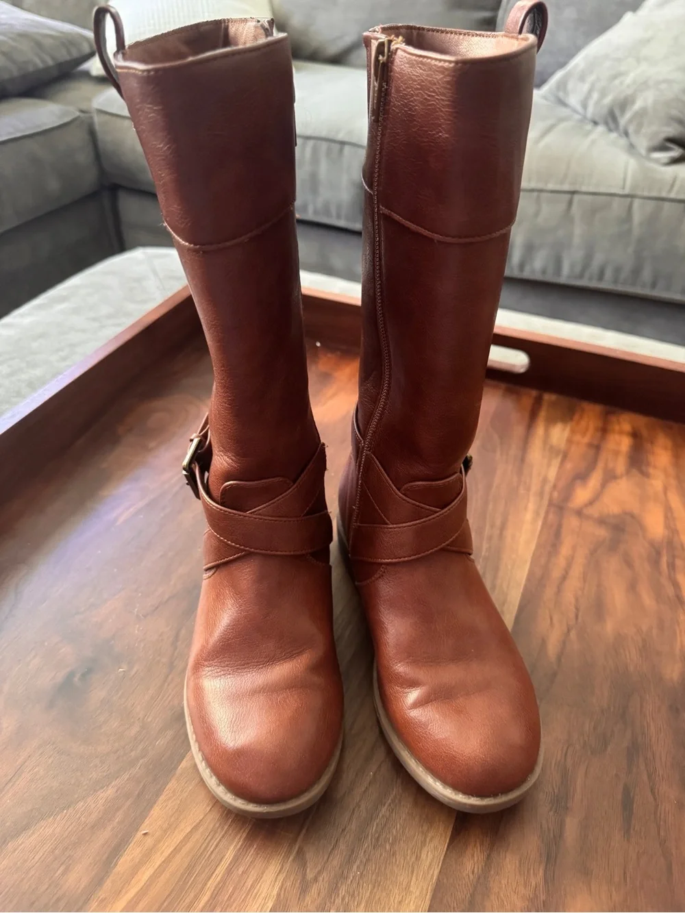 Kohl's Girls Tall Lace-Style Buckle Boots in Chestnut